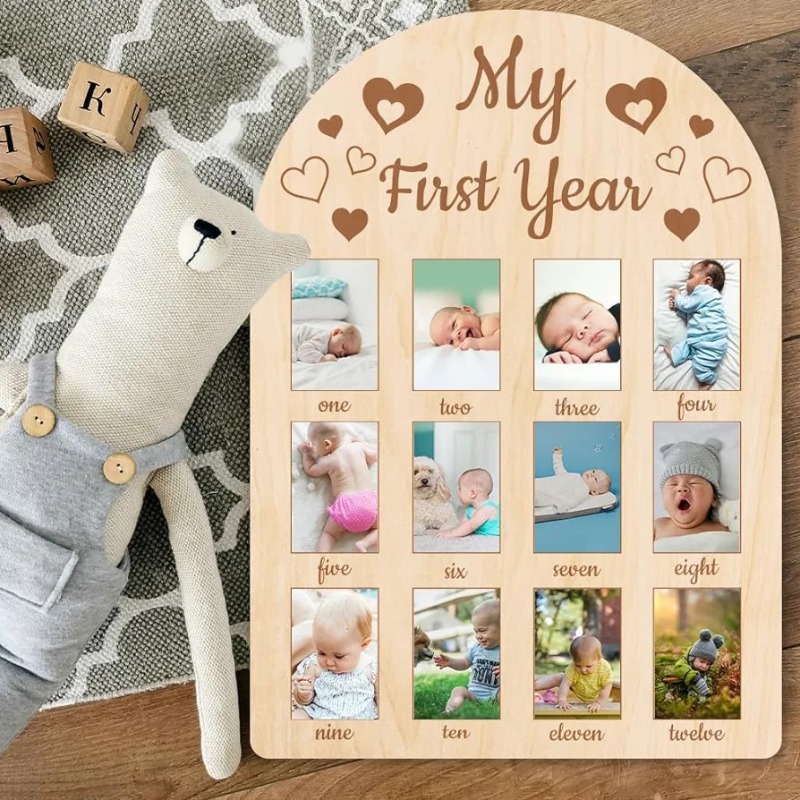 Wooden Baby Commemorative Phot - Engraved Wood Frame 评论和价格