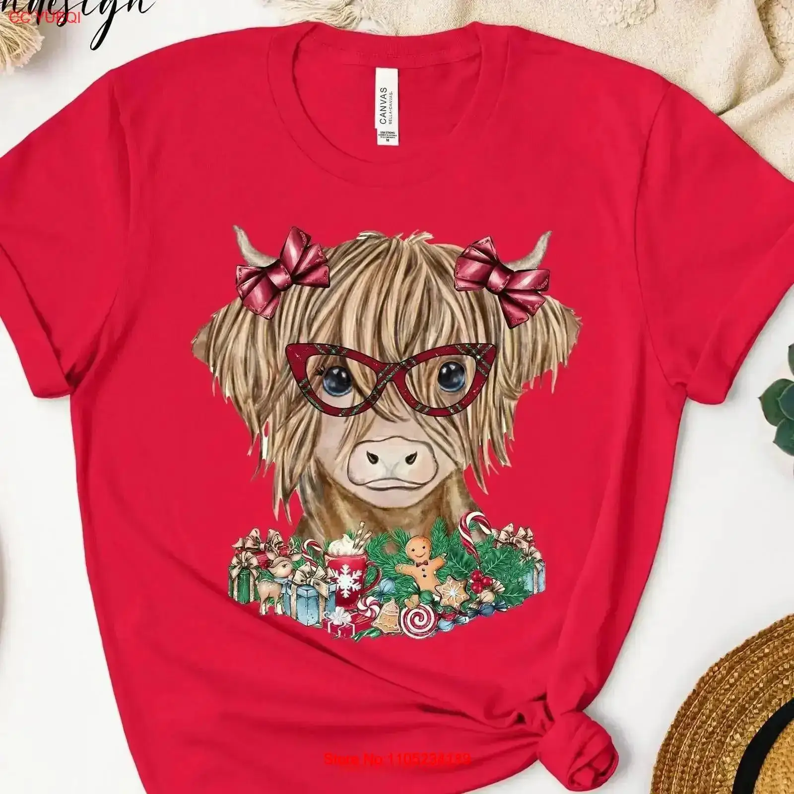 Christmas Highland Cow T Shirt - Family Tree Print 评论和价格